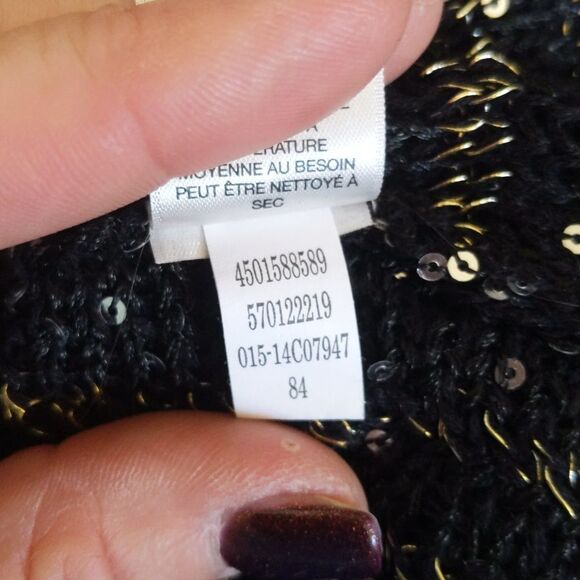 Chico's black & gold stripe open knit sweater, sequins, sheer, 3/4 sleeve 2 (12) - Picture 9 of 10
